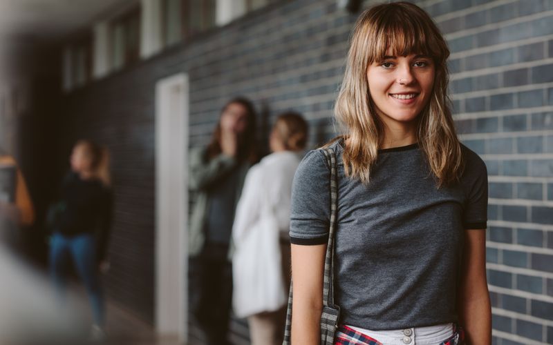 girl in hallway